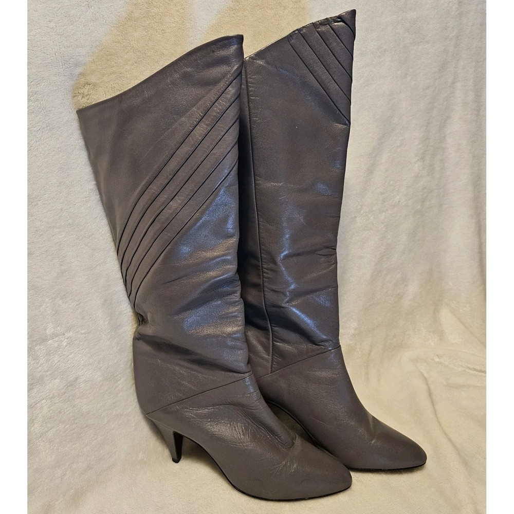 Vintage 3in Spike Heel Mister Shoes by Markon Knee-high Gray Boots Women's 6.5